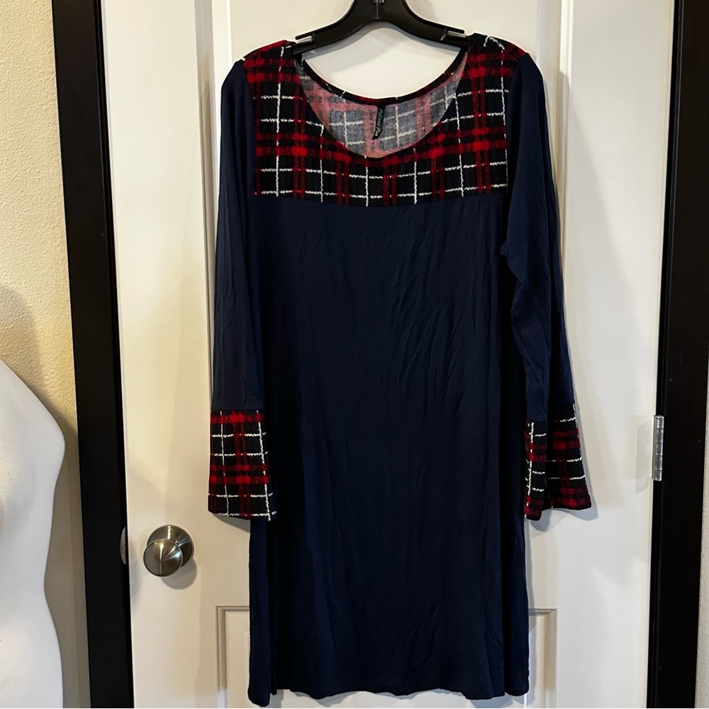 Poliana Plus Navy Plaid Jersey Dress Top – 2XL, NWT